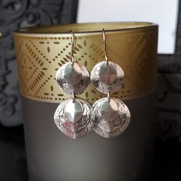 Silpada Sterling Dangle Textured Discs Earrings - Picture 5 of 15
